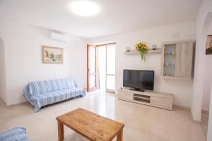 salon z telewizorem i kanapą w obiekcie Villetta Capo Bianco - Goelba w mieście Portoferraio