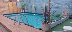 a swimming pool with a potted plant in a backyard at Villa Clea in Saint-Paul-lez-Durance