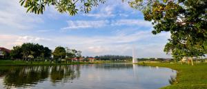 a lake with a fountain in the middle of a park at Ayra De Villa -Ayra Homestay 9-bedroom with Private Pool in Shah Alam