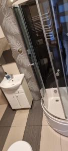 łazienka z umywalką i toaletą w obiekcie Leśne Klimaty w Polańczyku