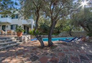 a house with a swimming pool and a tree at Agios Nikitas Villas in Agios Nikitas