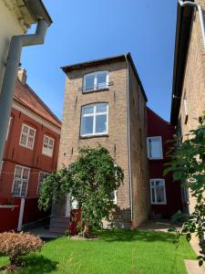 an old brick building with a tree in the yard at Apartment THOR am Schleswiger Dom in Schleswig