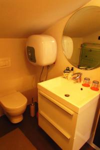 a bathroom with a sink and a toilet and a mirror at Apartment Tanja in Cres