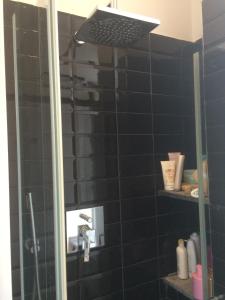 a bathroom with a shower with a mirror and a sink at Amazing Flat with terrace in Milan