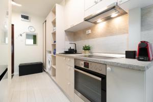 una cocina con fregadero y estufa en Sovata Studio, en Oradea 8 fotos más