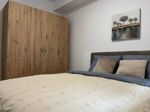 una camera con letto e armadio in legno di Tik-tak apartment a Petrovaradin