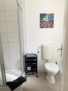a bathroom with a toilet and a shower at Ferienwohnung in Bad Segeberg in Bad Segeberg