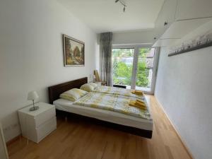 a bedroom with a large bed and a window at Muralto-Locarno: Collina Apt. 32 in Muralto
