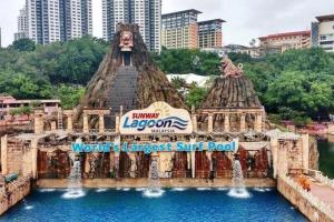 a theme park with a fountain in the water at SUNWAY LAGOON/PYRAMID/UNIVERSITY l 6-15pax l in Petaling Jaya