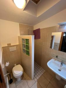 łazienka z toaletą i umywalką w obiekcie SeaView Apartments 79 w mieście Palau