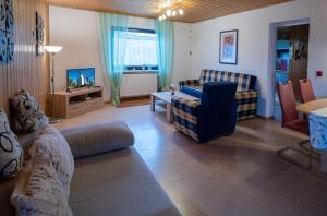 ein Wohnzimmer mit einem Sofa und einem TV in der Unterkunft Ferienwohnung Beate in Alsfassen