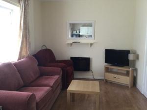 uma sala de estar com um sofá e uma televisão em Hillview em Brean