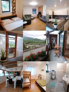 a collage of different pictures of a living room at Urlaub am Bauernhof - Zettlerhof Apartment 
