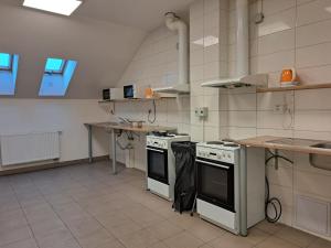 a kitchen with two ovens and a table in it at Work&Home Stupava in Stupava