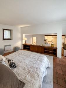 um quarto com uma cama grande e um espelho em Fisherman House by iCasamia em Antibes