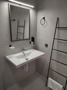 a bathroom with a white sink and a mirror at Cruzeto in Syvota