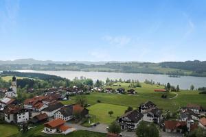 an aerial view of a small town next to a lake at Loft mit Seeblick und Innenpool 