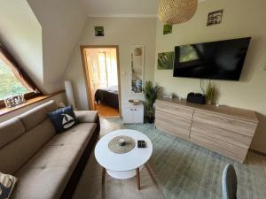 A television and/or entertainment centre at Móló Beach Lelle Apartman