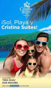 um cartaz de um grupo de pessoas na praia em Hotel Cristina Suites em Puerto La Cruz
