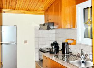 a kitchen with a sink and a refrigerator at Diomidi's House in Skala Kallirachis