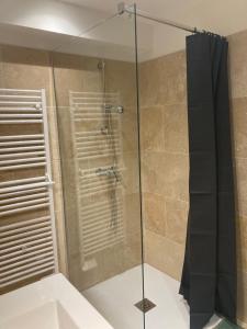 eine Dusche mit Glastür im Bad in der Unterkunft Appartement neuf coeur du village in Saintes-Maries-de-la-Mer