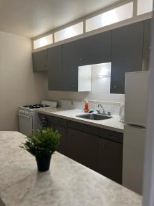 a kitchen with a sink and a counter top at Spacious room with TV, Wi-Fi, Netflix, Parking in Edmonton