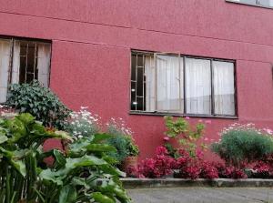 un edificio rosa con flores delante en Fuera de Casa como en Casa, en Manizales 1 foto más