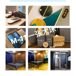 a collage of pictures of a hotel room with signs at bamboo homestay M2 小竹林 仙本那 榻榻米独栋房源六间房间独立卫生浴 步行码头十分钟 in Semporna