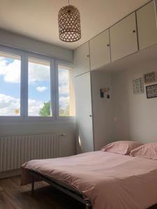 a bedroom with a bed and two windows at Le 21 in Écuires +1 photo