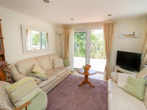 a living room with a couch and a tv at Lavender Lodge in Haverfordwest