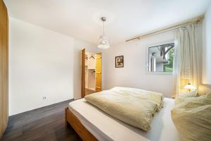 - une chambre avec un lit et une fenêtre dans l'établissement Haus Reimon Apt Monika, à San Leonardo in Passiria