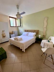 een slaapkamer met een groot wit bed in een kamer bij B&B Buongiorno Salento in Patù