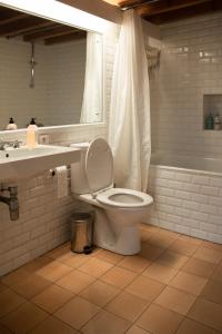 uma casa de banho com um WC, um lavatório e um espelho. em Le Garage em Paris
