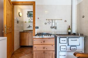 a kitchen with a stove and a sink in it at Baita zia Mariota Zeller in Tione di Trento