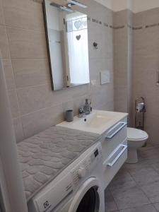 a bathroom with a washing machine and a sink at Appartamento Conte Verde in Vercelli +42 photos