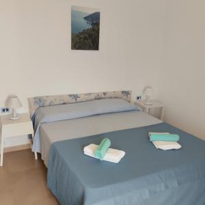 馬蒂納塔的住宿－Diomede Holiday Home，一间卧室配有一张床,上面有两条毛巾