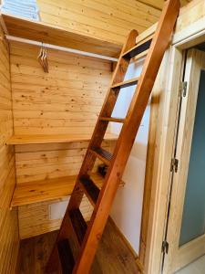 Eine Leiter in einem winzigen Haus in der Unterkunft Cabana Bahna 2 in Orşova