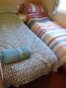 two beds sitting next to each other in a room at Swifts Nest in Carnguwch