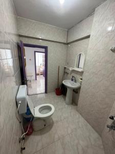 a bathroom with a toilet and a sink at Beyaz Saray Apart Otel in Ayvalık