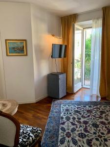 een woonkamer met een tv en een bank en een tapijt bij B&B Vela Sea in Civitanova Marche