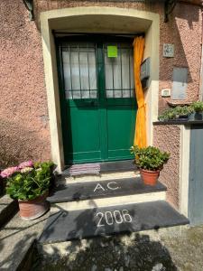 a green door on a house with potted plants at Petite Batty in Sori