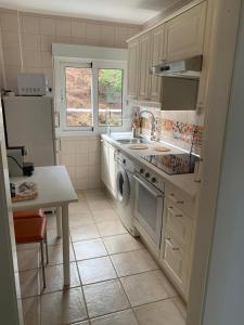 eine Küche mit Waschmaschine, Spüle und Geschirrspüler in der Unterkunft Playa del Puntal I Villaviciosa Primera Linea Playa in Villaviciosa