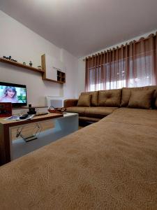 a living room with a couch and a tv at Gex apartments in Tirana
