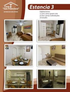 a collage of four pictures of a living room at Estancias San Francisco in Celaya