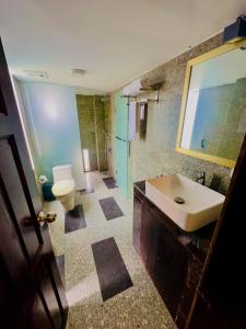 ein Bad mit einem Waschbecken und einem WC in der Unterkunft The Elite Residence Dhaka in Dhaka