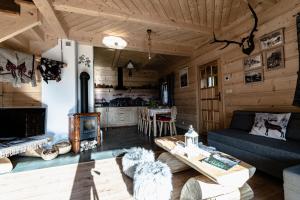 a living room with a couch and a table at Obrochtowa Chata in Kościelisko