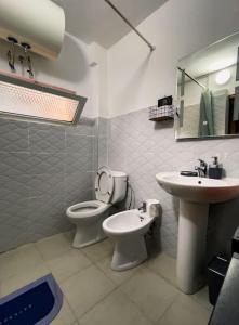 地拉那的住宿－Vila Kodra，一间带卫生间和水槽的浴室