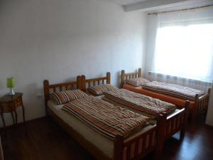 two twin beds in a room with a window at Apartment Ana Marija in Mavrovo