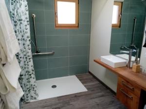 a bathroom with a shower and a sink at Gîte du Cluse in Éperlecques