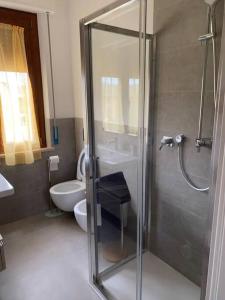 een badkamer met een douche en een toilet bij Sopra la Posta in Monteriggioni